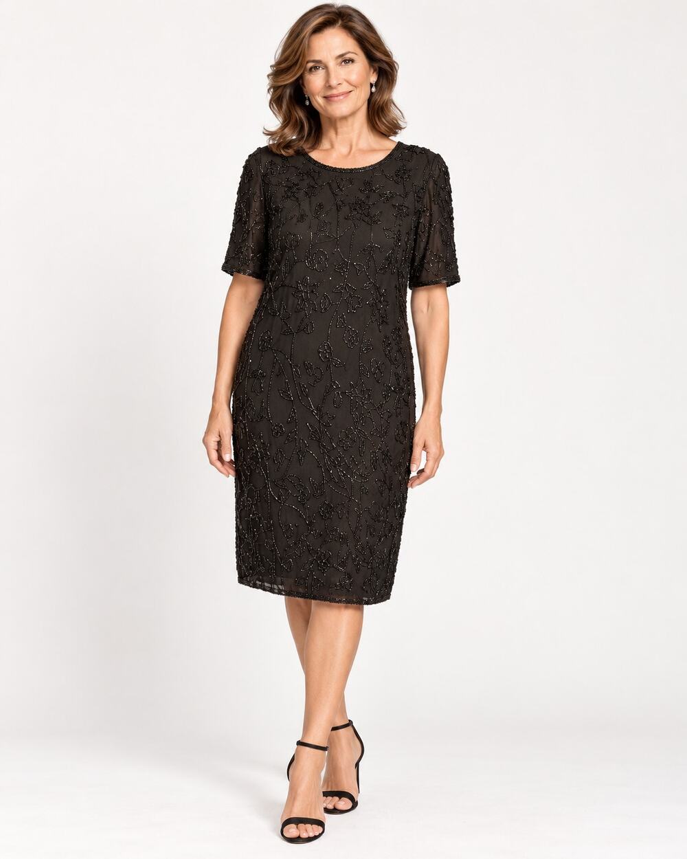Vintage Black Silk Beaded Sheath Dress India US 6